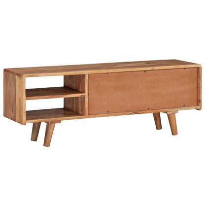 TV Cabinet Solid Acacia Wood with Carved Doors 117x30x40 cm - OLBRIT