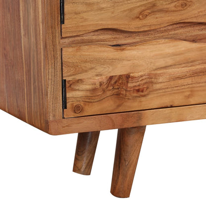 TV Cabinet Solid Acacia Wood with Carved Doors 117x30x40 cm - OLBRIT
