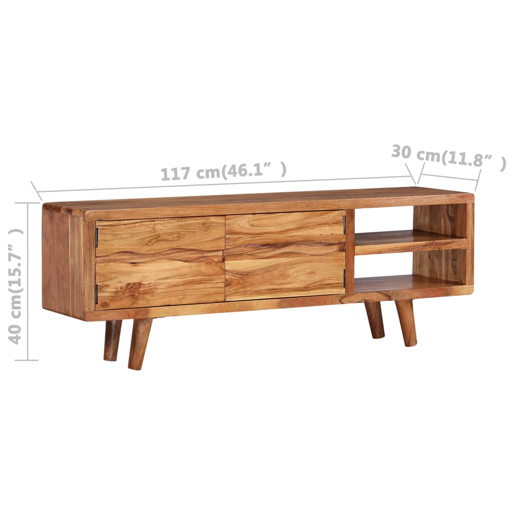 TV Cabinet Solid Acacia Wood with Carved Doors 117x30x40 cm - OLBRIT