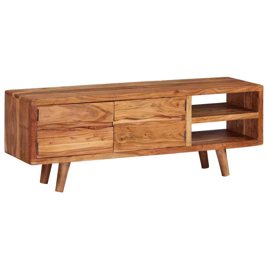 TV Cabinet Solid Acacia Wood with Carved Doors 117x30x40 cm - OLBRIT