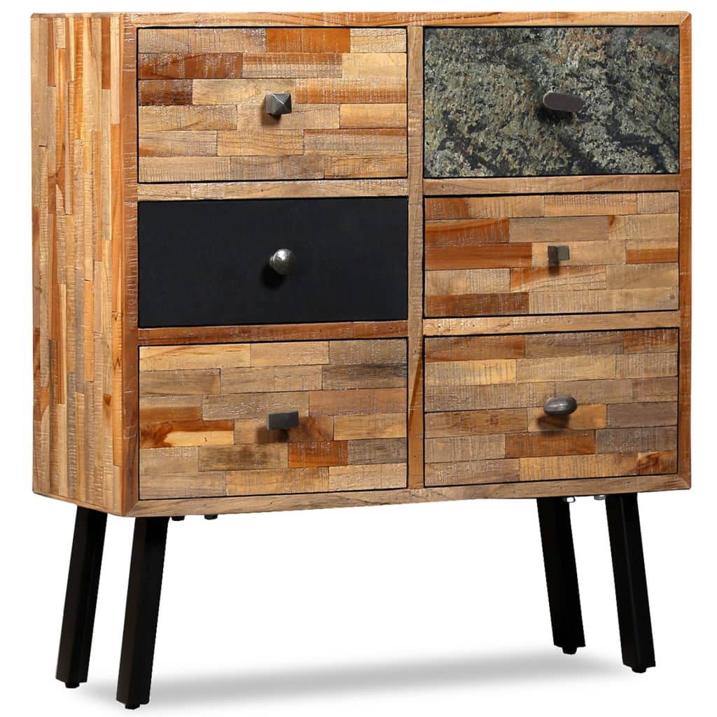 Side Cabinet with 6 Drawers Solid Reclaimed Teak 70x30x76 cm - OLBRIT