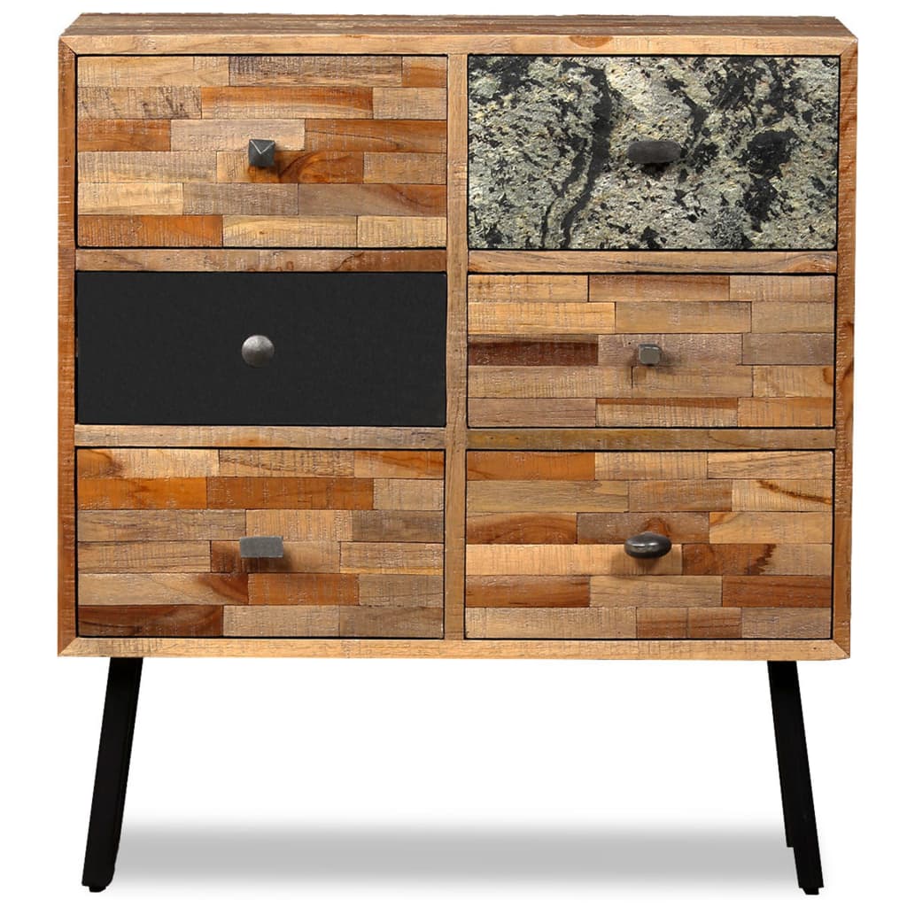 Side Cabinet with 6 Drawers Solid Reclaimed Teak 70x30x76 cm - OLBRIT