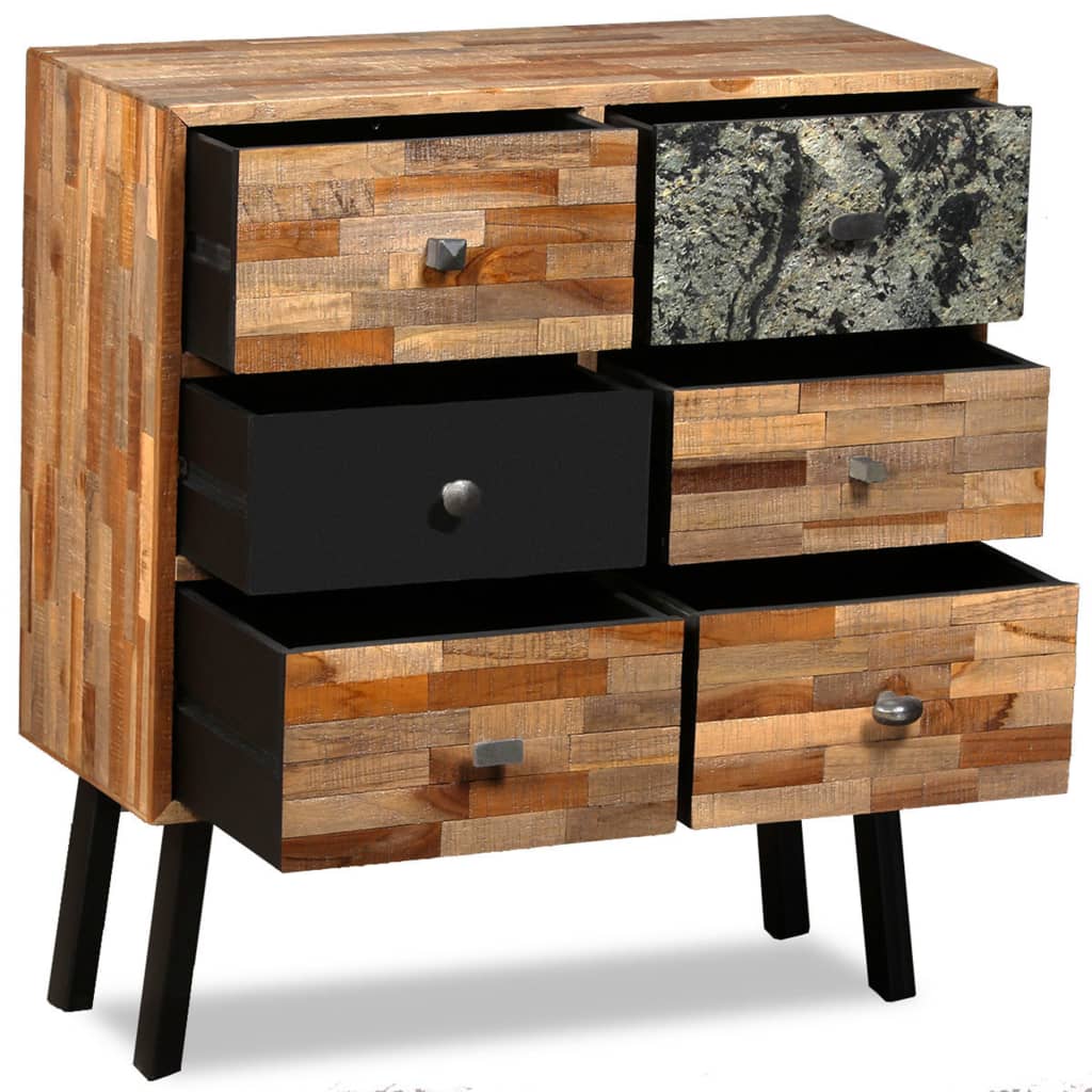 Side Cabinet with 6 Drawers Solid Reclaimed Teak 70x30x76 cm - OLBRIT