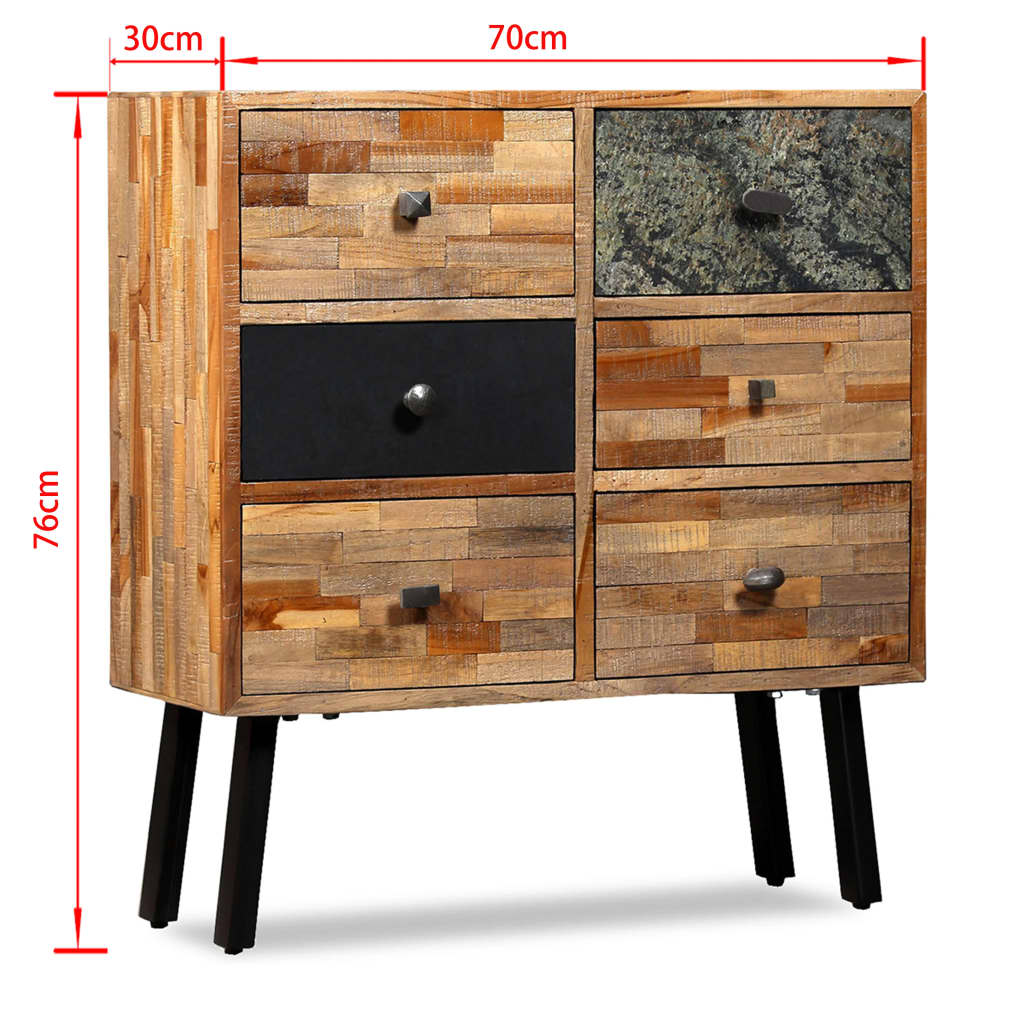 Side Cabinet with 6 Drawers Solid Reclaimed Teak 70x30x76 cm - OLBRIT
