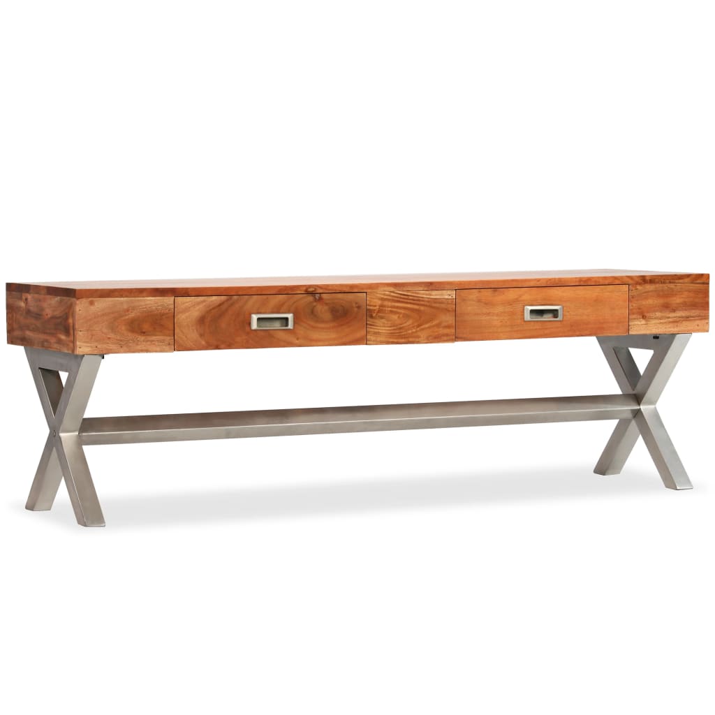 TV Cabinet with Drawers Solid Acacia Wood Sheesham Finish 140cm - OLBRIT