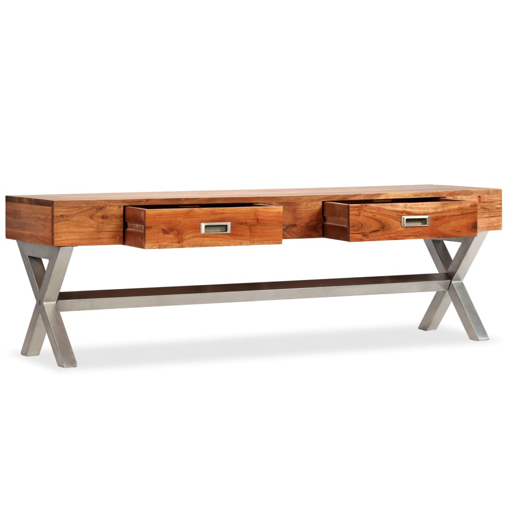 TV Cabinet with Drawers Solid Acacia Wood Sheesham Finish 140cm - OLBRIT