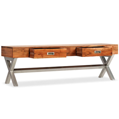 TV Cabinet with Drawers Solid Acacia Wood Sheesham Finish 140cm - OLBRIT