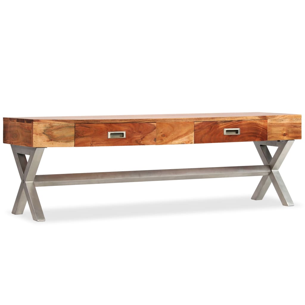 TV Cabinet with Drawers Solid Acacia Wood Sheesham Finish 140cm - OLBRIT