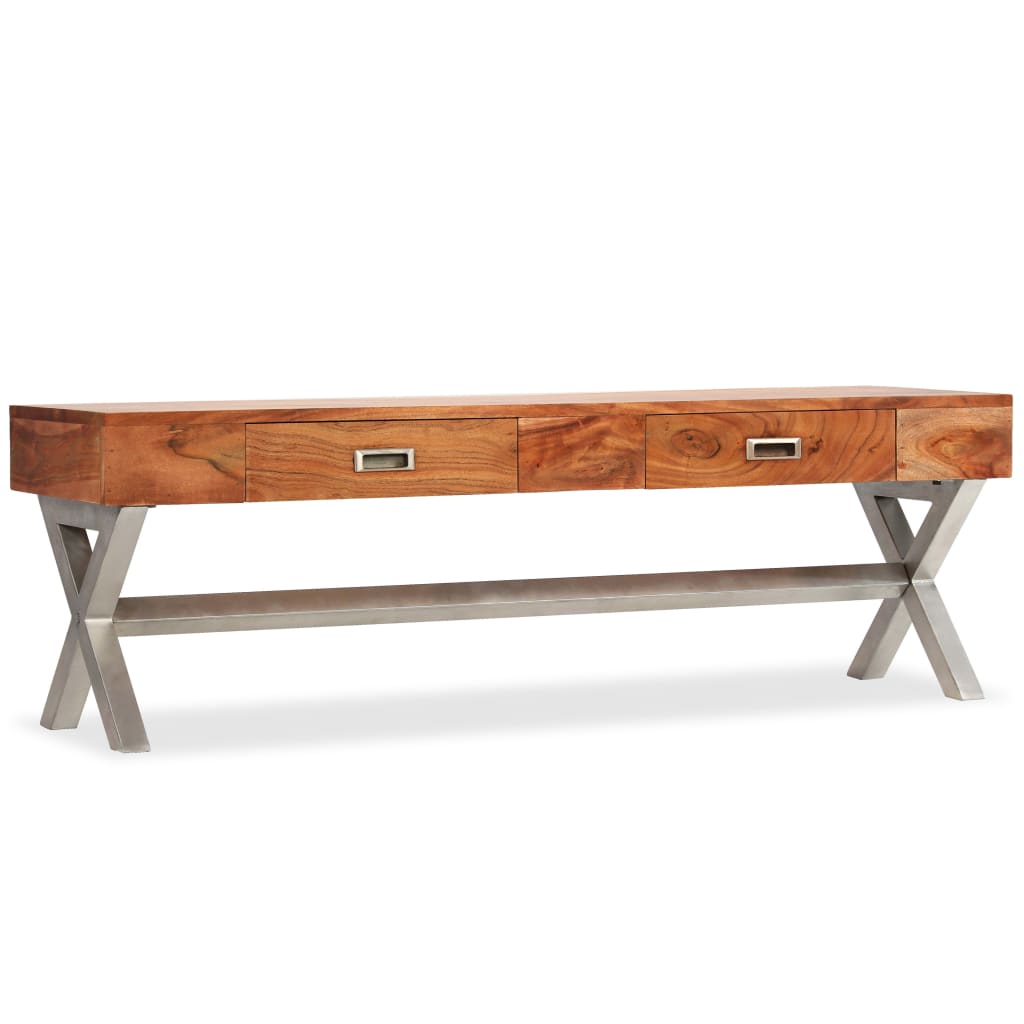 TV Cabinet with Drawers Solid Acacia Wood Sheesham Finish 140cm - OLBRIT