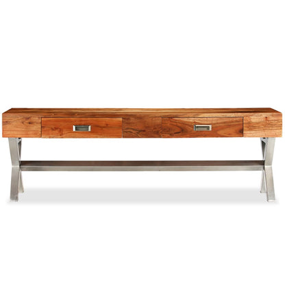 TV Cabinet with Drawers Solid Acacia Wood Sheesham Finish 140cm - OLBRIT