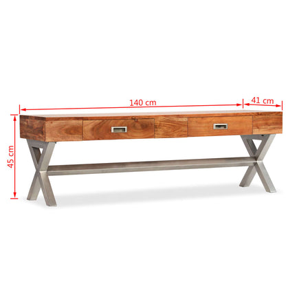 TV Cabinet with Drawers Solid Acacia Wood Sheesham Finish 140cm - OLBRIT