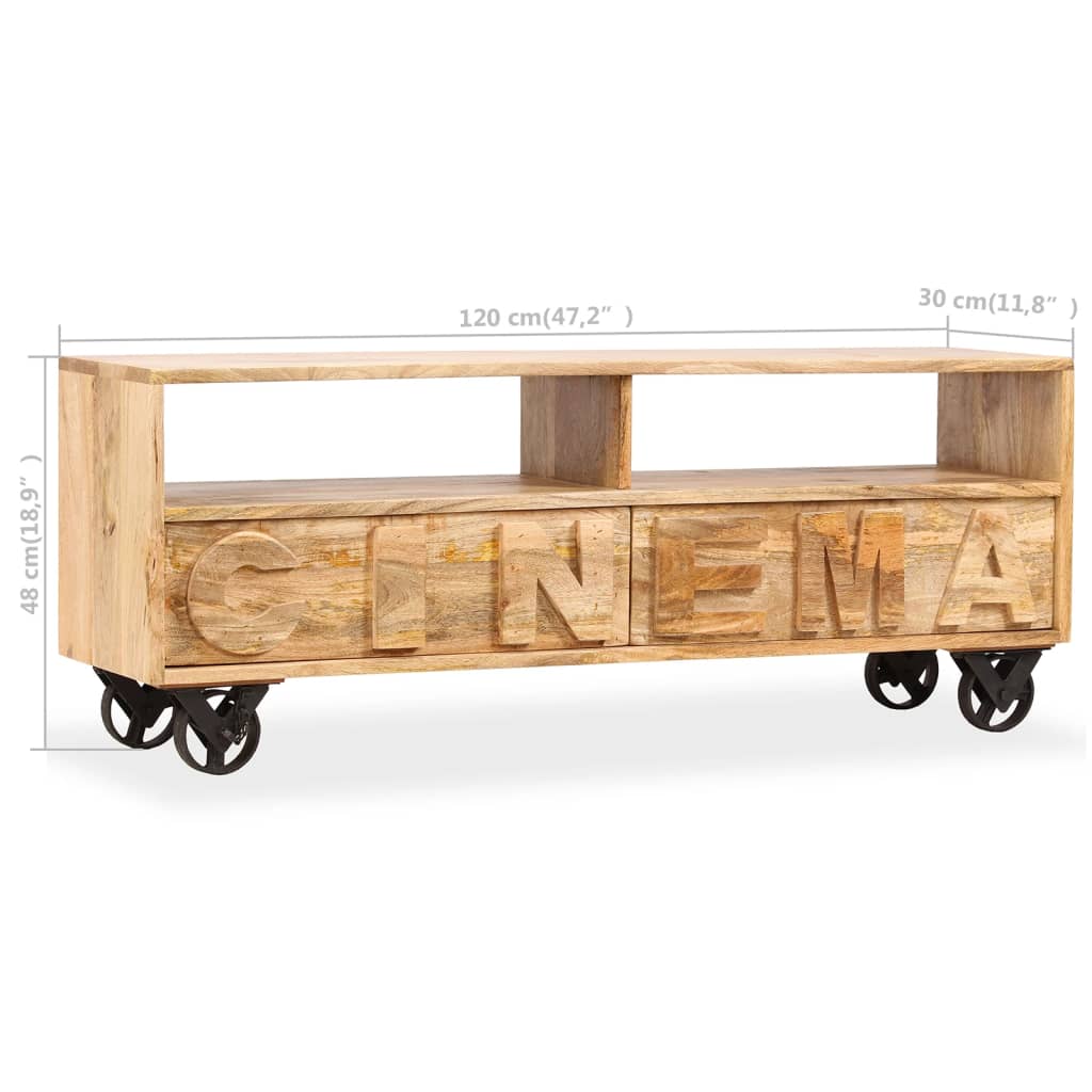 TV Cabinet Solid Mango Wood 120x30x48 cm - OLBRIT