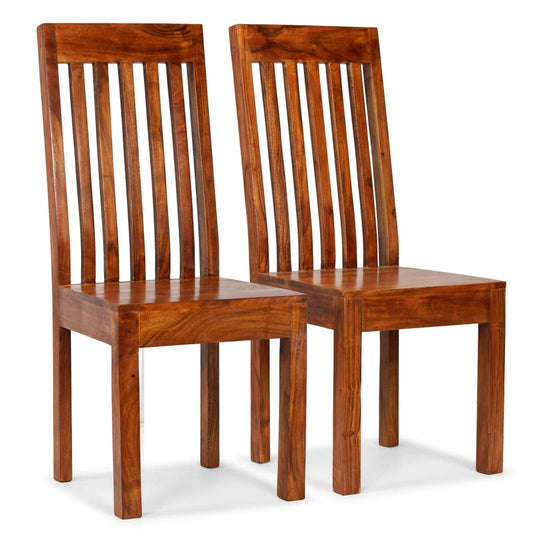 vidaXL Dining Chairs 2 pcs Solid Wood with Honey Finish Modern - OLBRIT