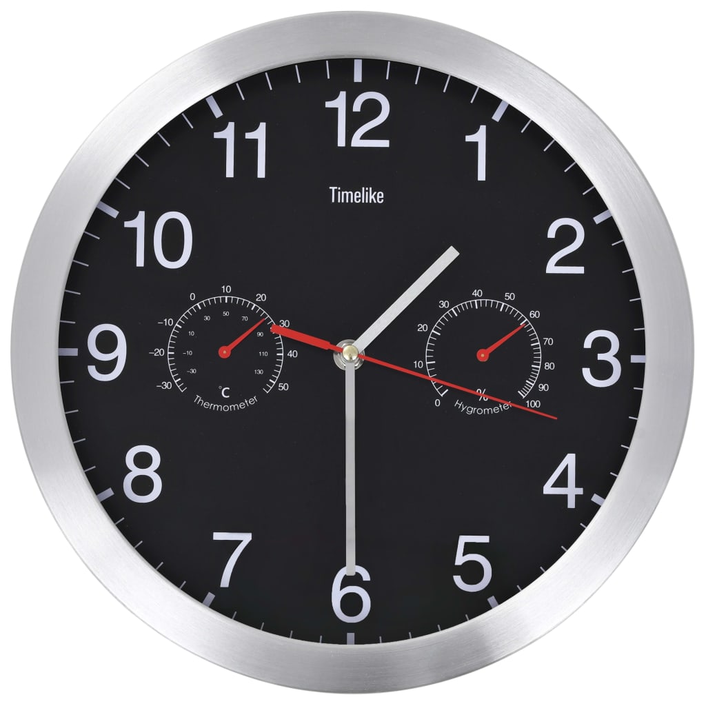 Wall Clock with Quartz Movement Hygrometer Thermometer Black - OLBRIT