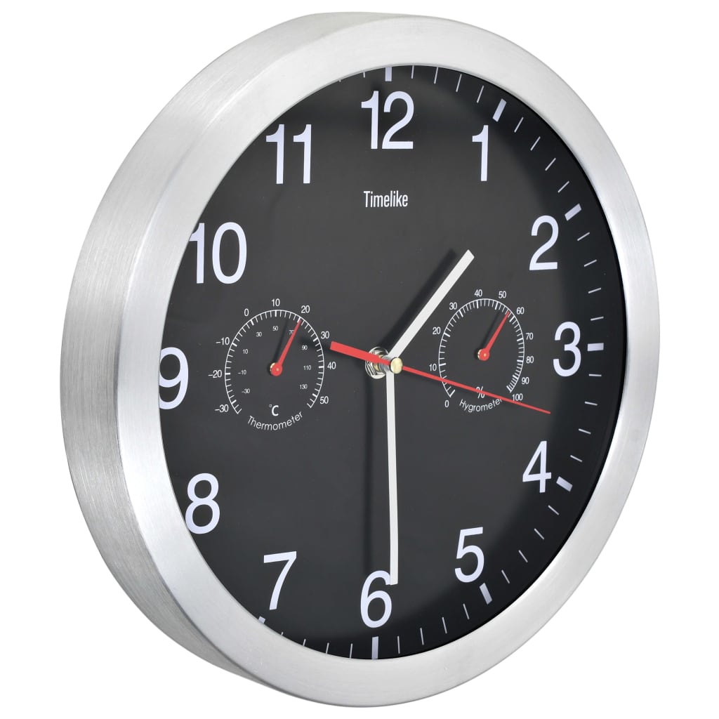 Wall Clock with Quartz Movement Hygrometer Thermometer Black - OLBRIT