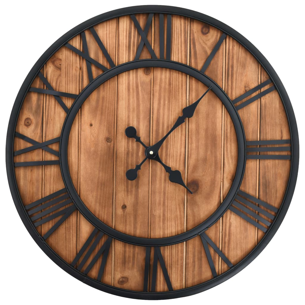 Vintage Wall Clock with Quartz Movement Wood and Metal 60cm XXL - OLBRIT