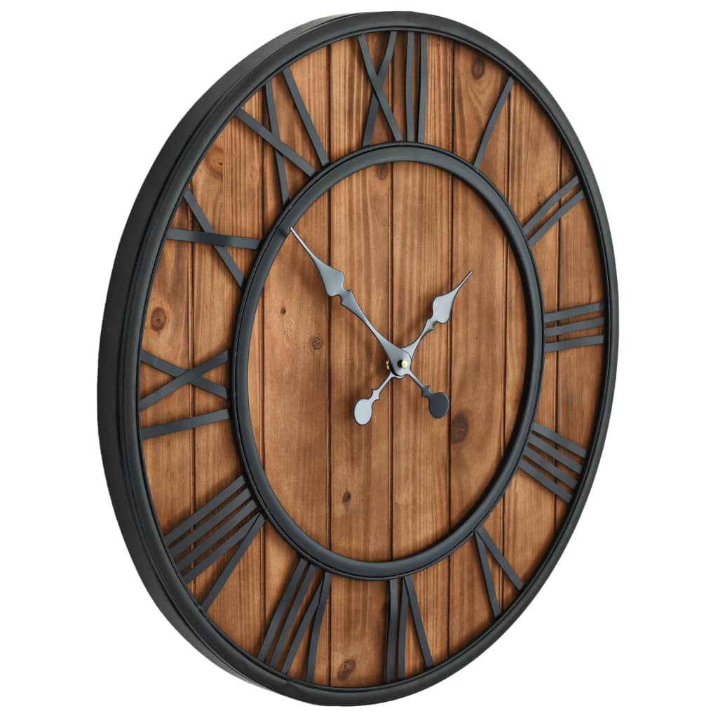 Vintage Wall Clock with Quartz Movement Wood and Metal 60cm XXL - OLBRIT