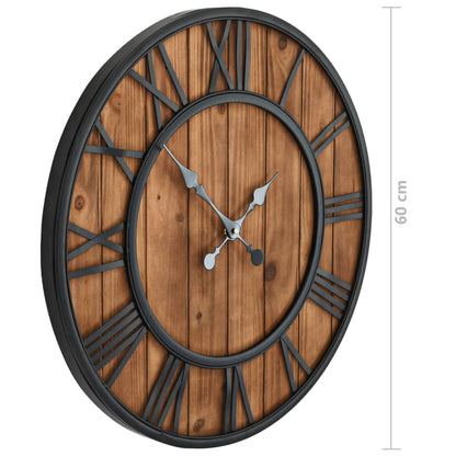 Vintage Wall Clock with Quartz Movement Wood and Metal 60cm XXL - OLBRIT