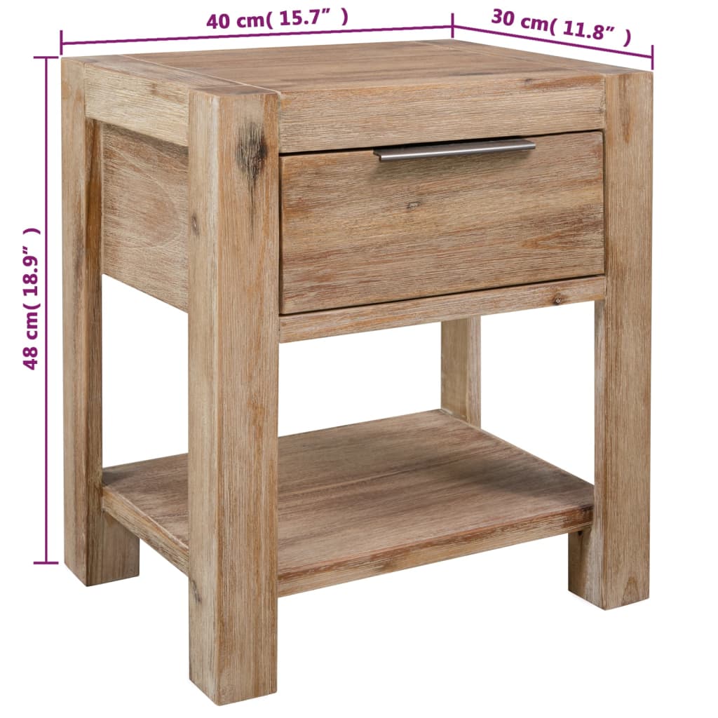 Nightstand with Drawer 40x30x48 cm Solid Acacia Wood - OLBRIT