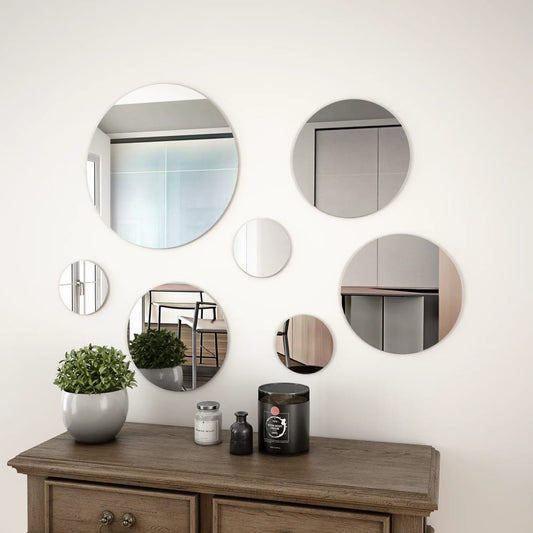 7 Piece Wall Mirror Set Round Glass - OLBRIT