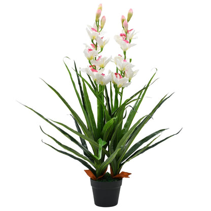 Artificial Cymbidium Orchid Plant with Pot 100 cm Green - OLBRIT