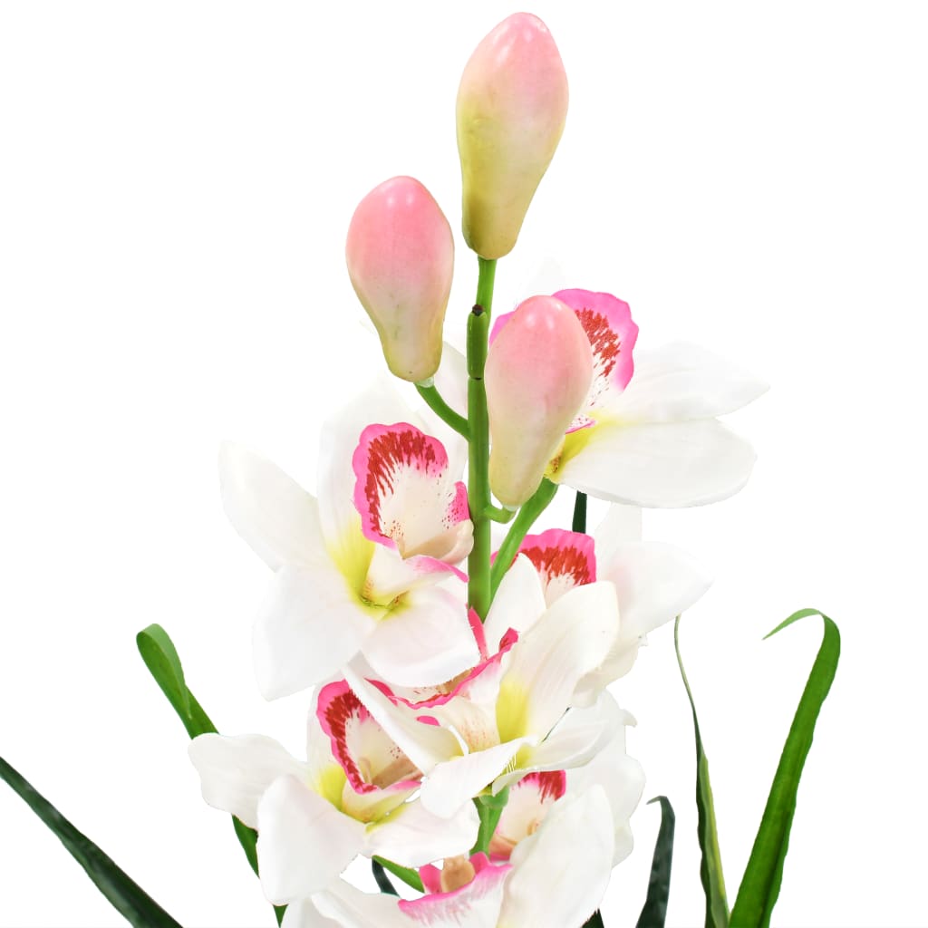 Artificial Cymbidium Orchid Plant with Pot 100 cm Green - OLBRIT