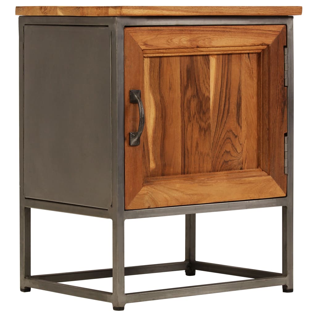 Bedside Cabinet Recycled Teak and Steel 40x30x50 cm - OLBRIT