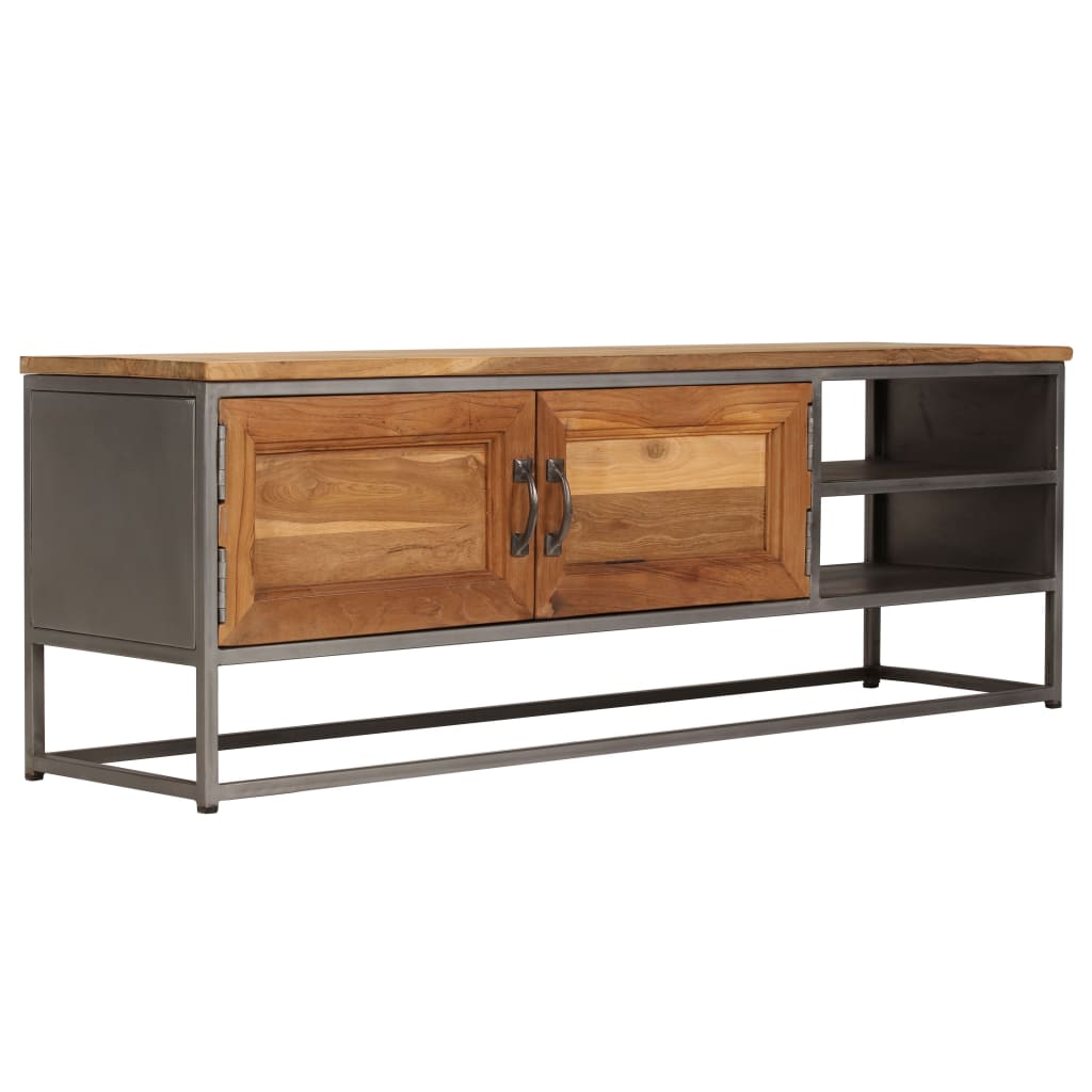 TV Cabinet Recycled Teak and Steel 120x30x40 cm - OLBRIT