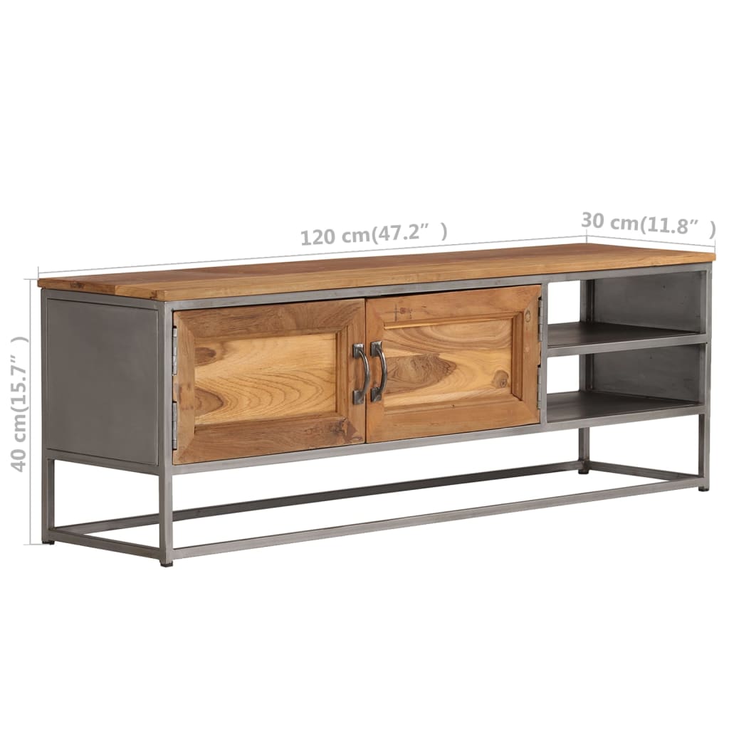 TV Cabinet Recycled Teak and Steel 120x30x40 cm - OLBRIT