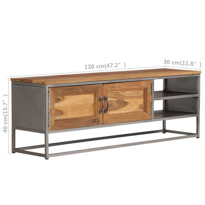 TV Cabinet Recycled Teak and Steel 120x30x40 cm - OLBRIT