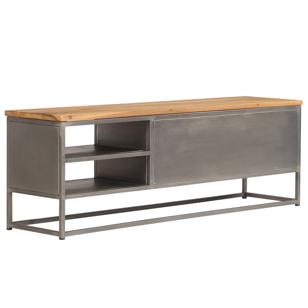 TV Cabinet Recycled Teak and Steel 120x30x40 cm - OLBRIT
