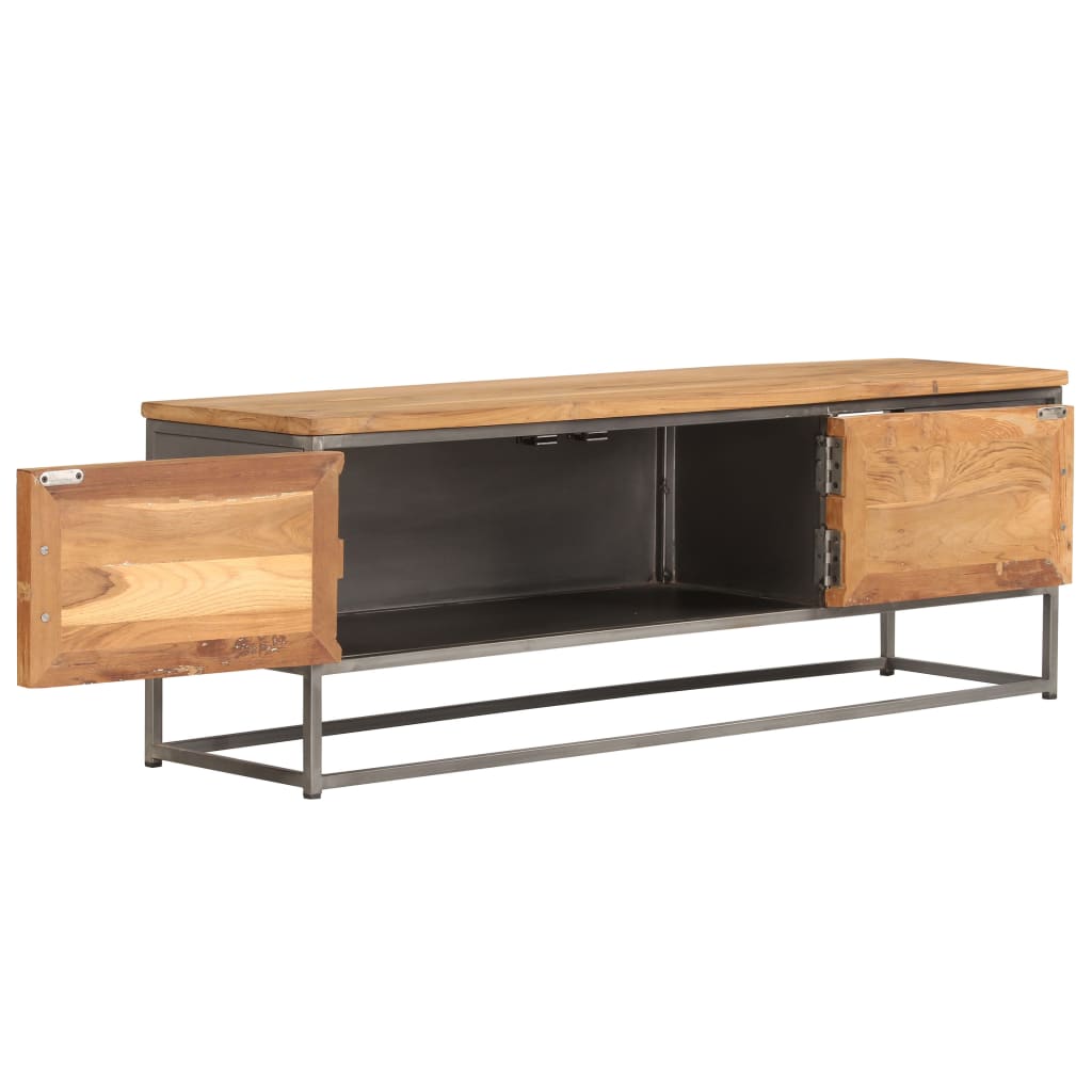 TV Cabinet Recycled Teak and Steel 120x30x40 cm - OLBRIT