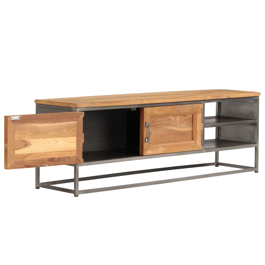 TV Cabinet Recycled Teak and Steel 120x30x40 cm - OLBRIT