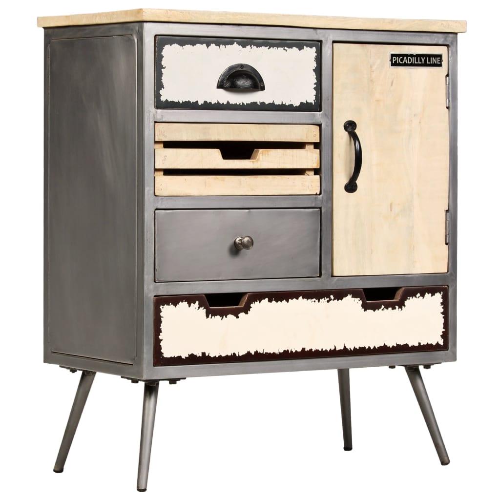 Sideboard Solid Mango Wood and Steel 65x33x76 cm - OLBRIT