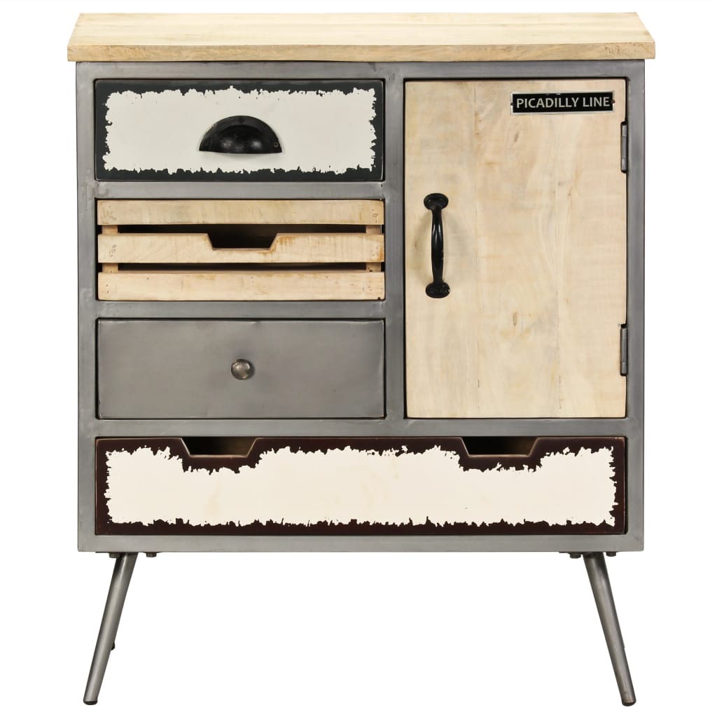 Sideboard Solid Mango Wood and Steel 65x33x76 cm - OLBRIT