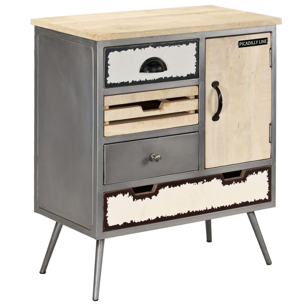 Sideboard Solid Mango Wood and Steel 65x33x76 cm - OLBRIT