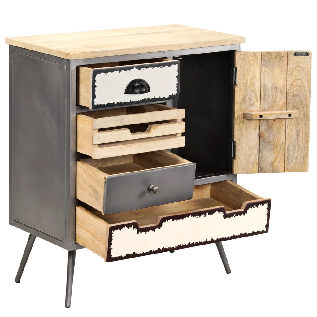 Sideboard Solid Mango Wood and Steel 65x33x76 cm - OLBRIT