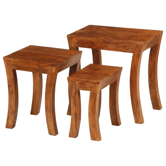 Nesting Table Set 3 Pieces Solid Acacia Wood 50x35x50 cm Brown - OLBRIT