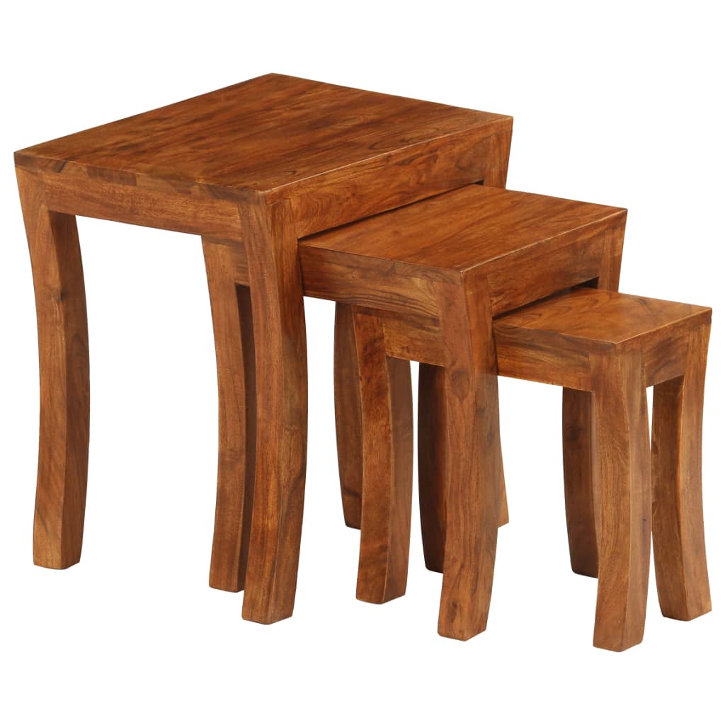 Nesting Table Set 3 Pieces Solid Acacia Wood 50x35x50 cm Brown - OLBRIT