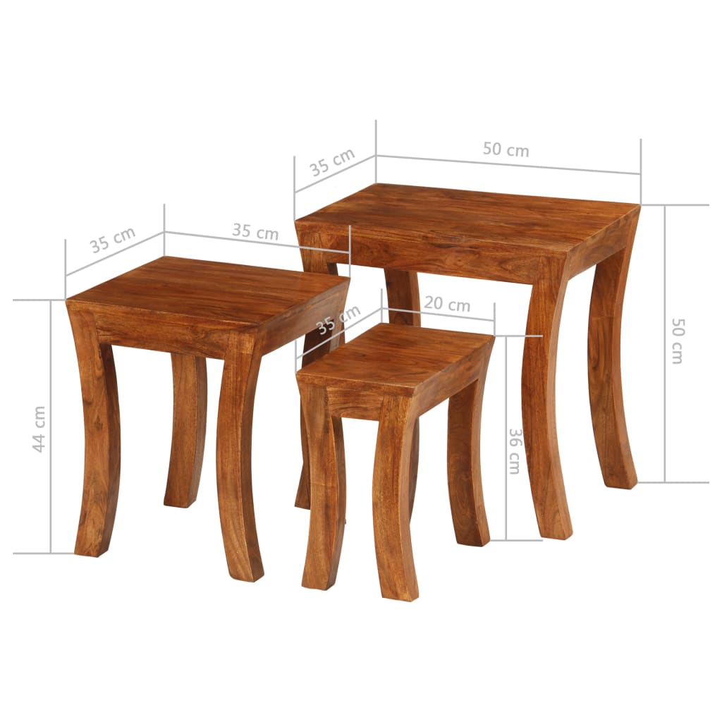 Nesting Table Set 3 Pieces Solid Acacia Wood 50x35x50 cm Brown - OLBRIT