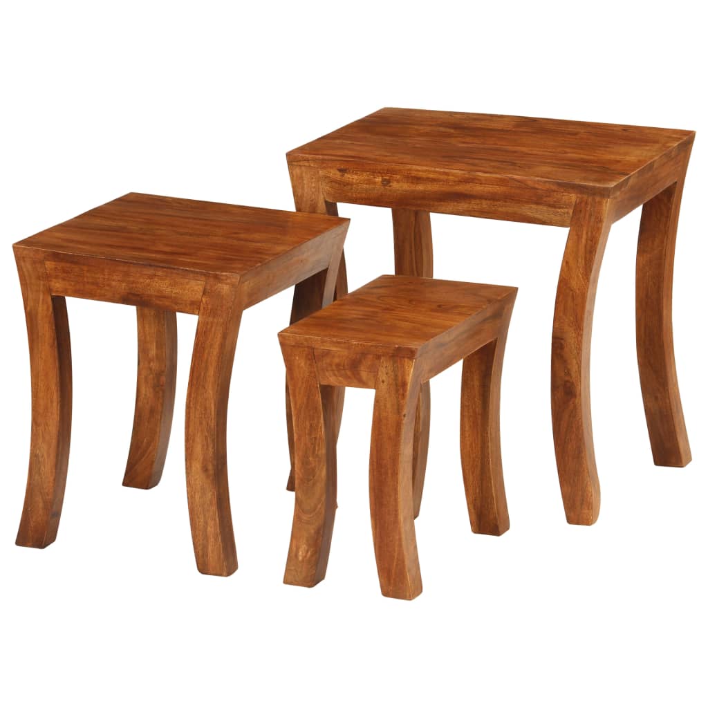 Nesting Table Set 3 Pieces Solid Acacia Wood 50x35x50 cm Brown - OLBRIT