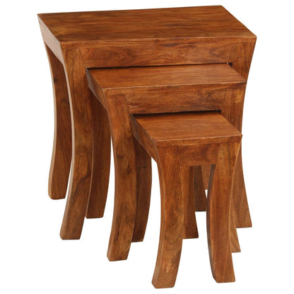 Nesting Table Set 3 Pieces Solid Acacia Wood 50x35x50 cm Brown - OLBRIT