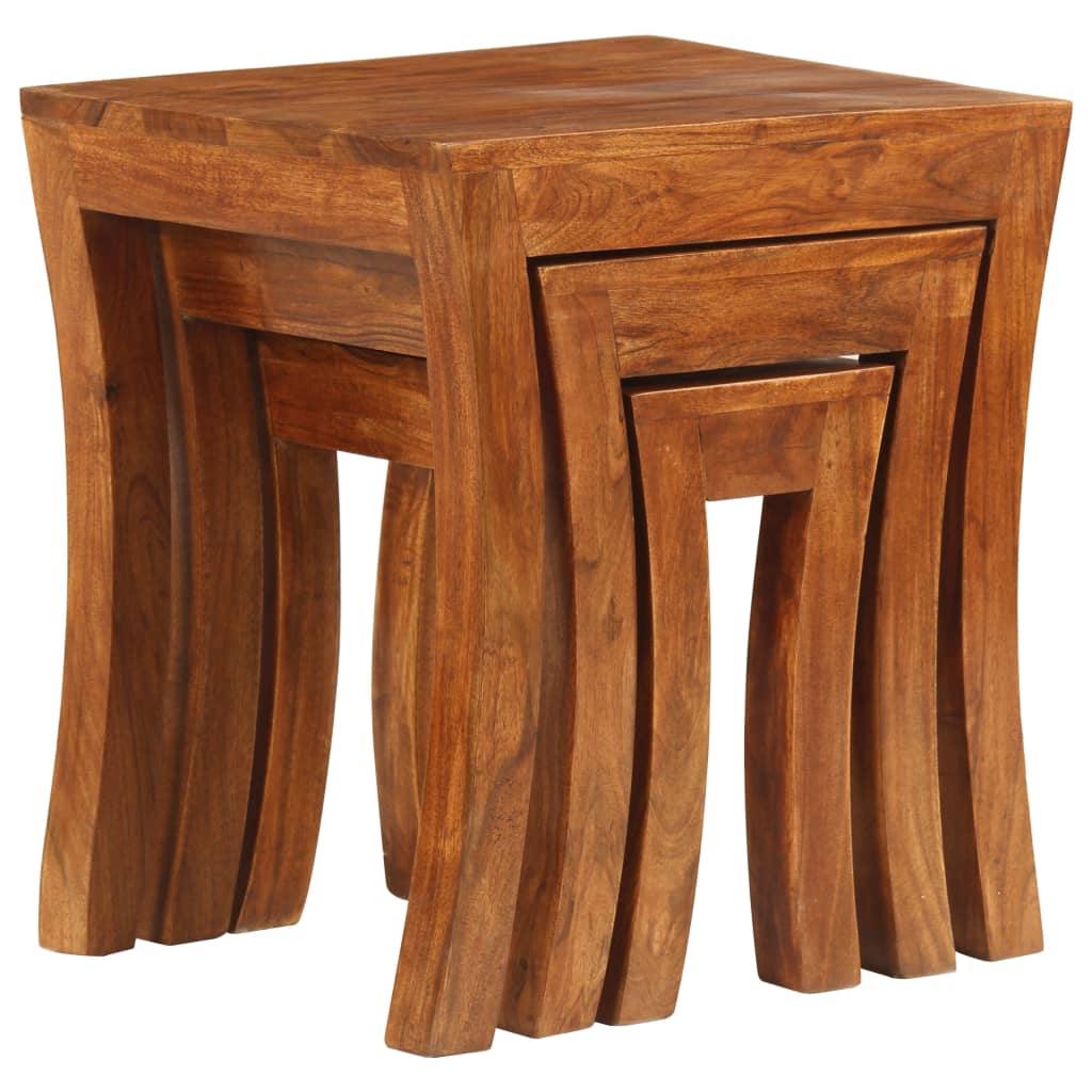 Nesting Table Set 3 Pieces Solid Acacia Wood 50x35x50 cm Brown - OLBRIT