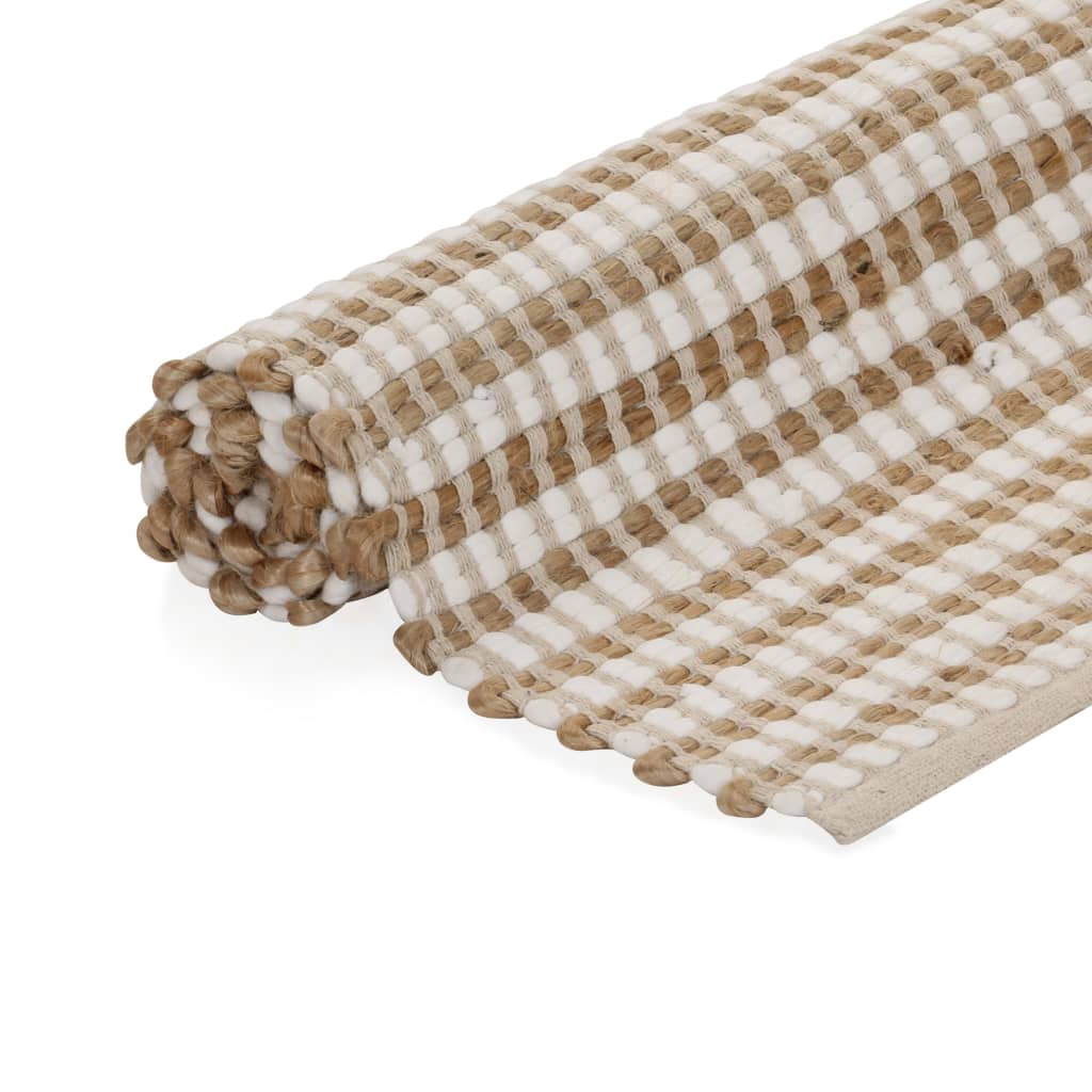 Hand-Woven Jute Area Rug Fabric 120x180 cm Natural and White - OLBRIT