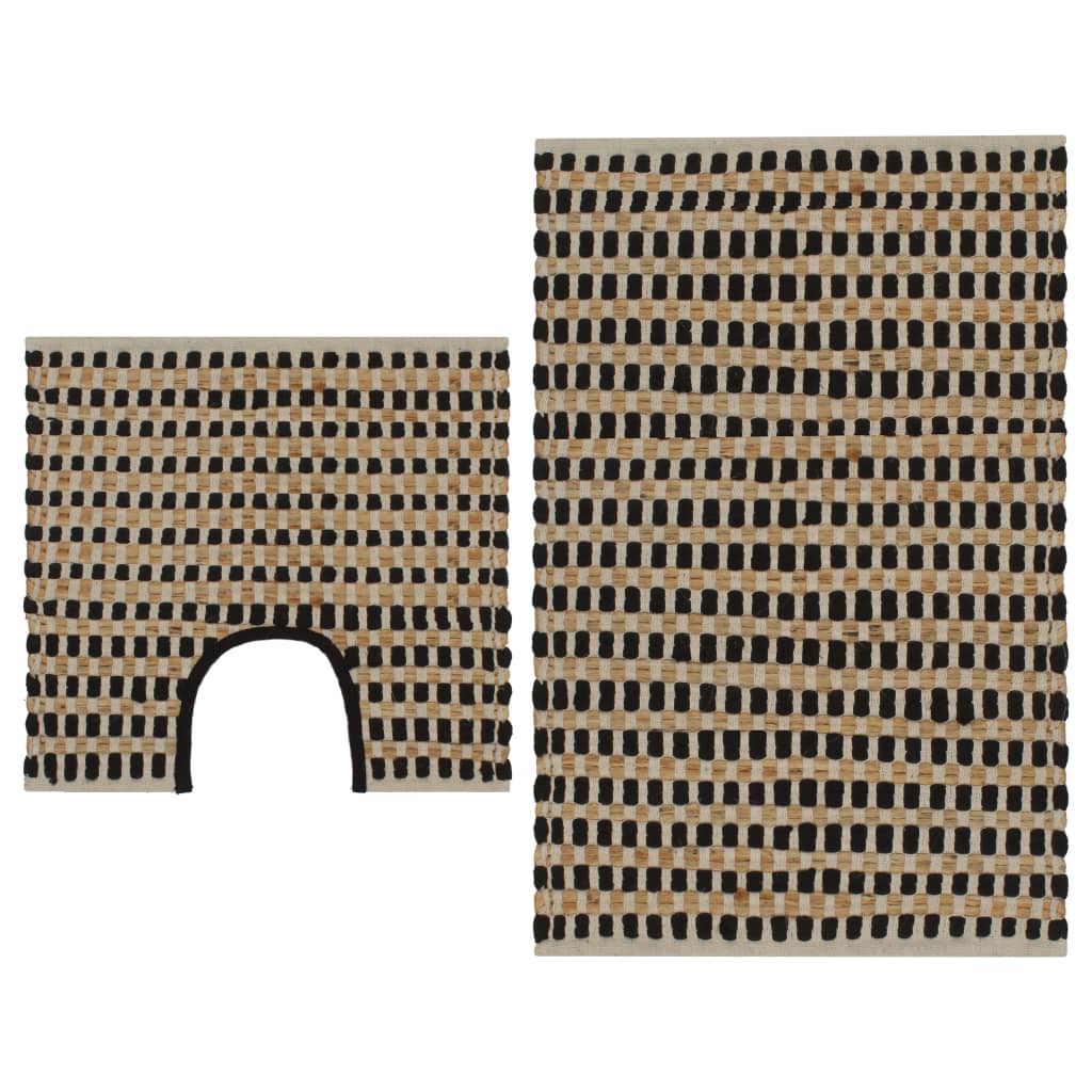 Hand-Woven Jute Bathroom Mat Set Fabric Natural and Black - OLBRIT