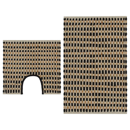 Hand-Woven Jute Bathroom Mat Set Fabric Natural and Black - OLBRIT