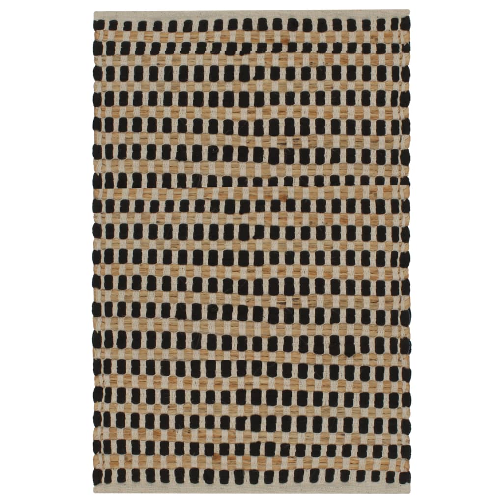 Hand-Woven Jute Bathroom Mat Set Fabric Natural and Black - OLBRIT