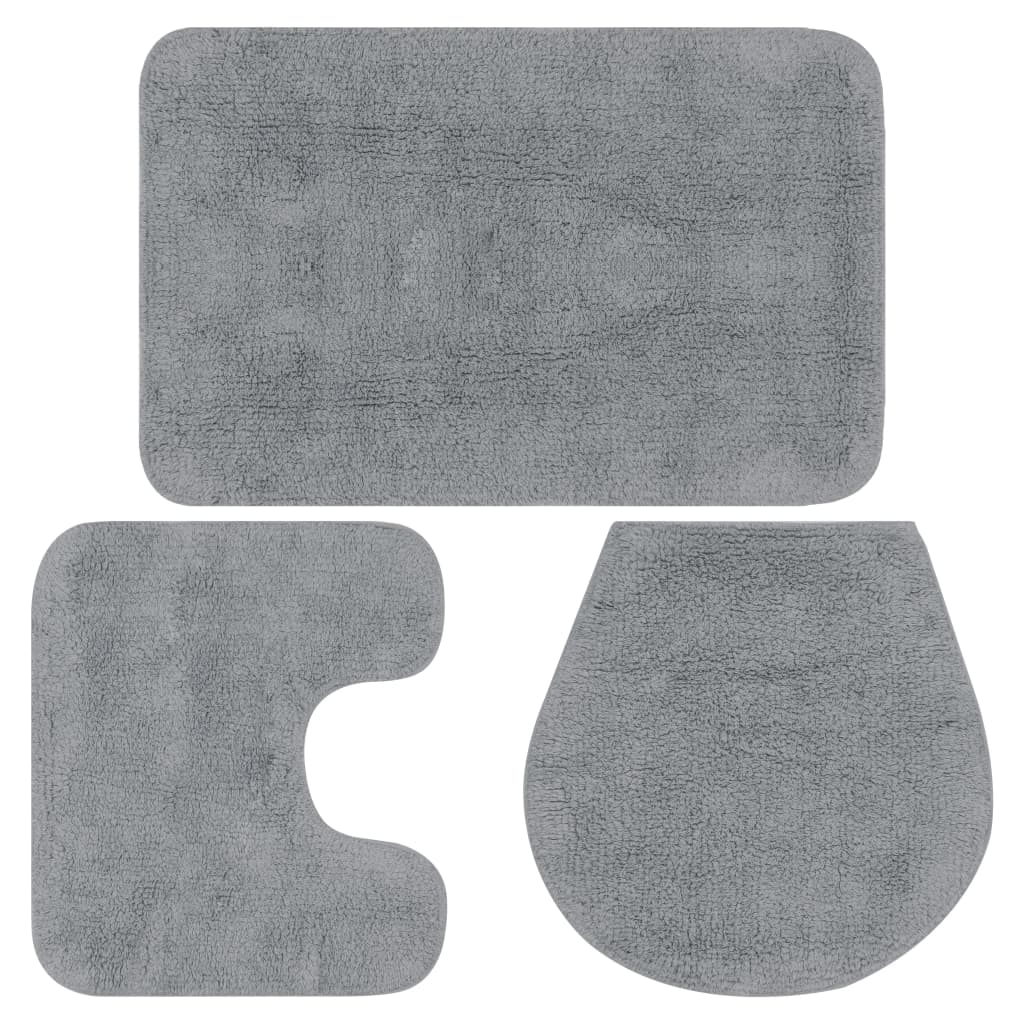 Bathroom Mat Set 3 Pieces Fabric Grey - OLBRIT