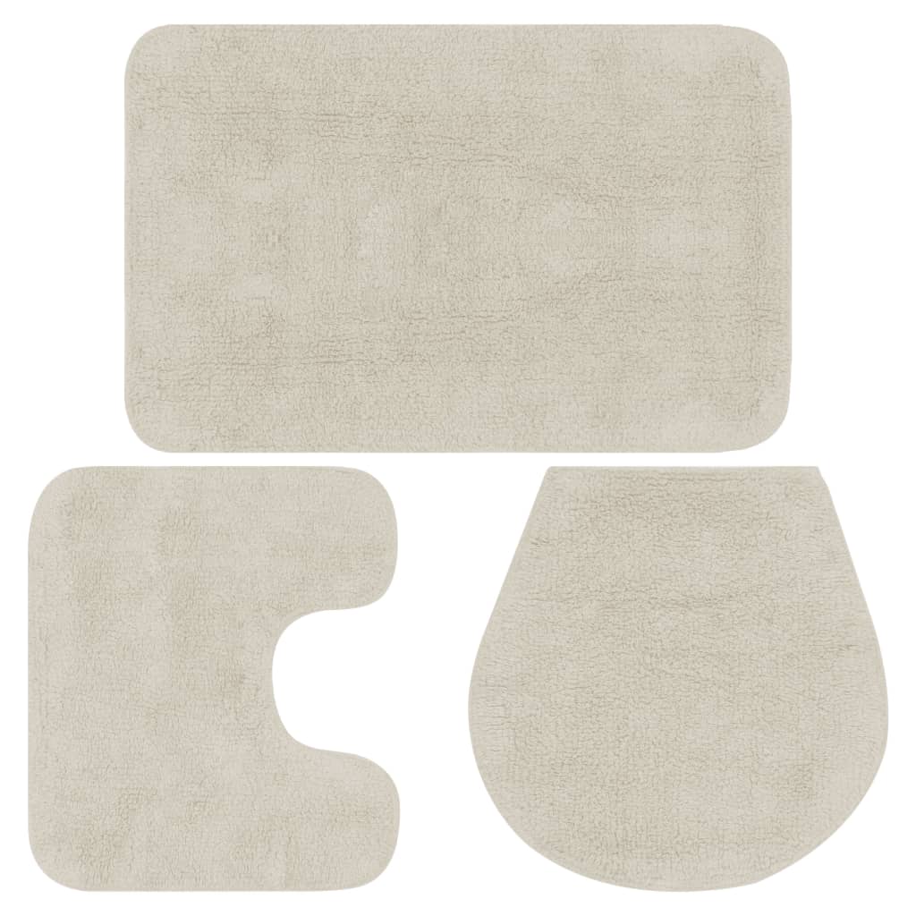 Bathroom Mat Set 3 Pieces Fabric White - OLBRIT