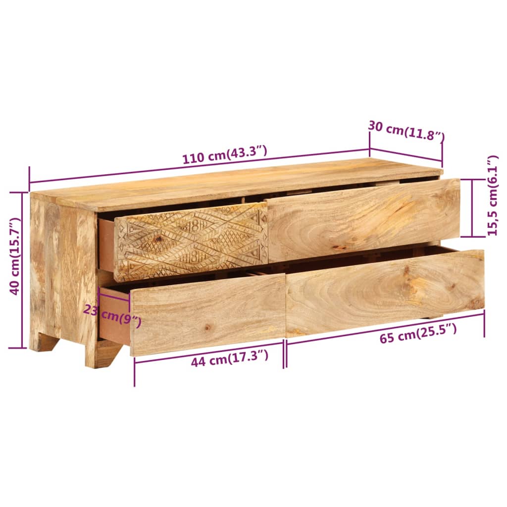 TV Cabinet Solid Mango Wood 110x30x40 cm - OLBRIT